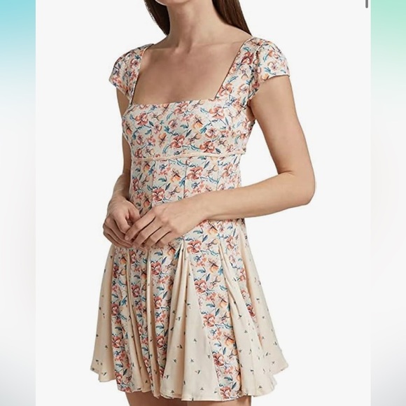 Free People Ponderosa Peach Orange Flirty Woven Floral Mini Dress medium - Picture 4 of 13